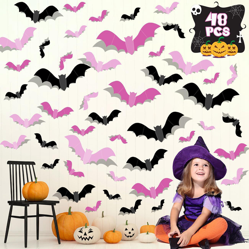 24/48Pcs Halloween Pink Bats W - đánh giá và giá Baby Nursery Wall Decals