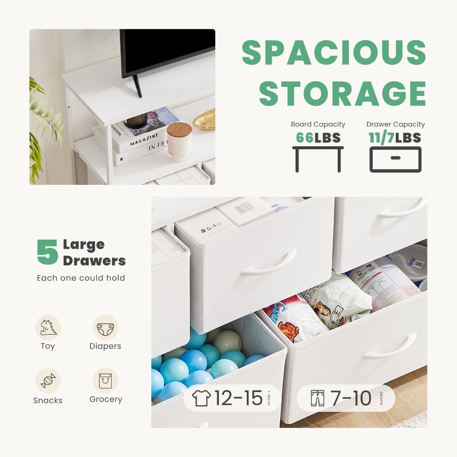 5 Drawer Dresser Wide Chest of - đánh giá và giá Drawer Dresser White