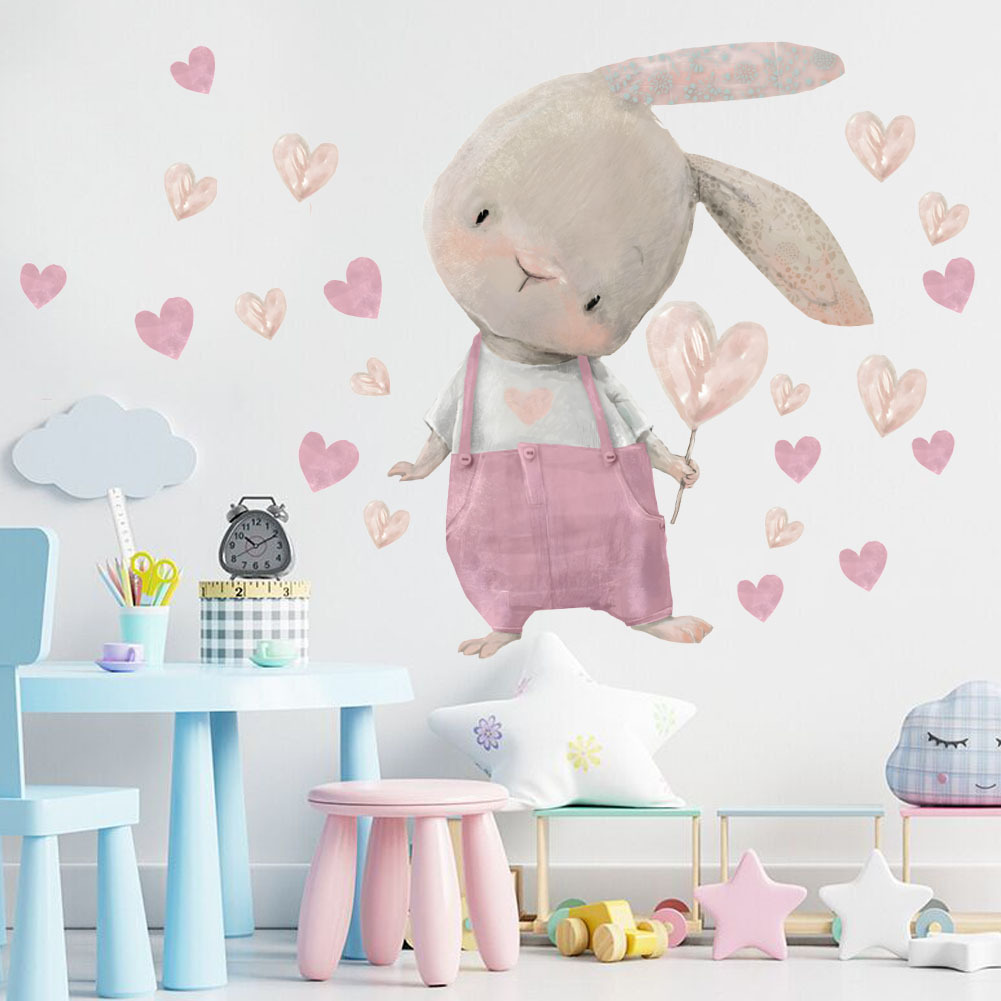 Cute Bunny Hearts Wall Sticker - đánh giá và giá Baby Nursery Wallpaper Girl