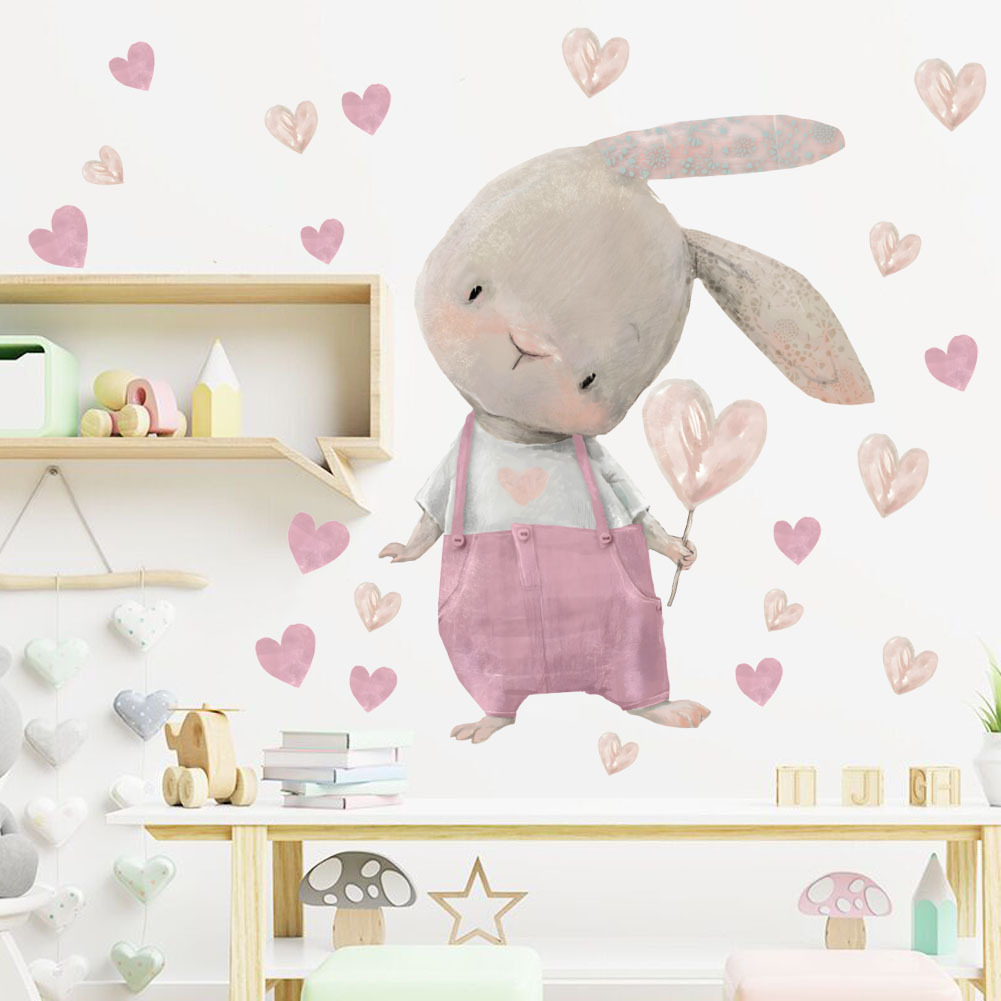 Cute Bunny Hearts Wall Sticker - đánh giá và giá Baby Nursery Wallpaper Girl