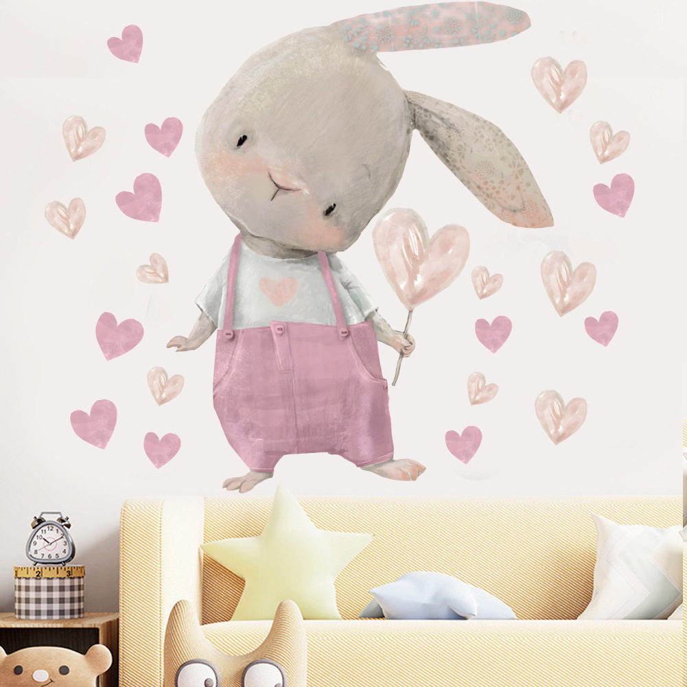 Cute Bunny Hearts Wall Sticker - đánh giá và giá Baby Nursery Wallpaper Girl