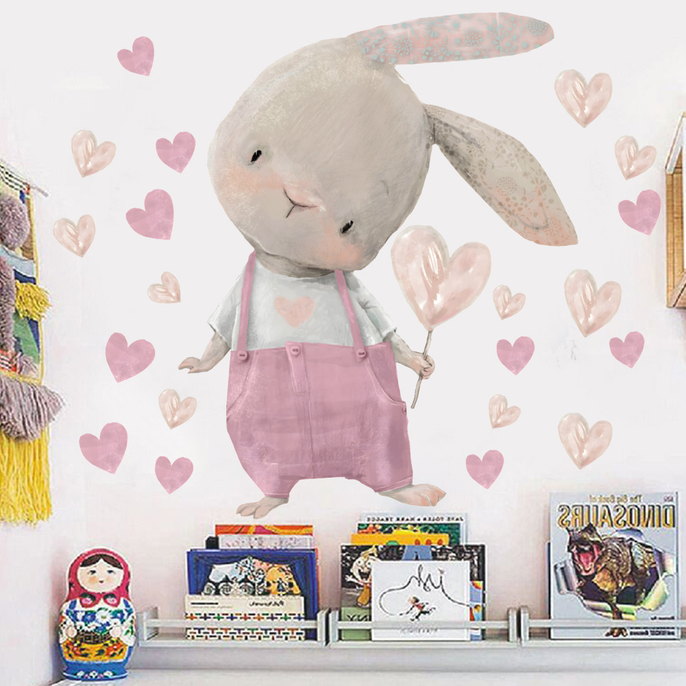 Cute Bunny Hearts Wall Sticker - đánh giá và giá Baby Nursery Wallpaper Girl