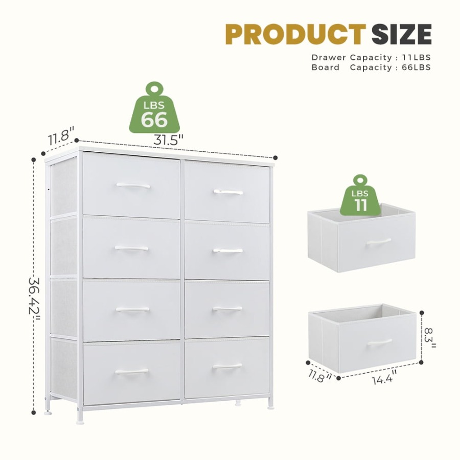 Chest of Dressers with 8 Fabri - đánh giá và giá Drawer Dresser White
