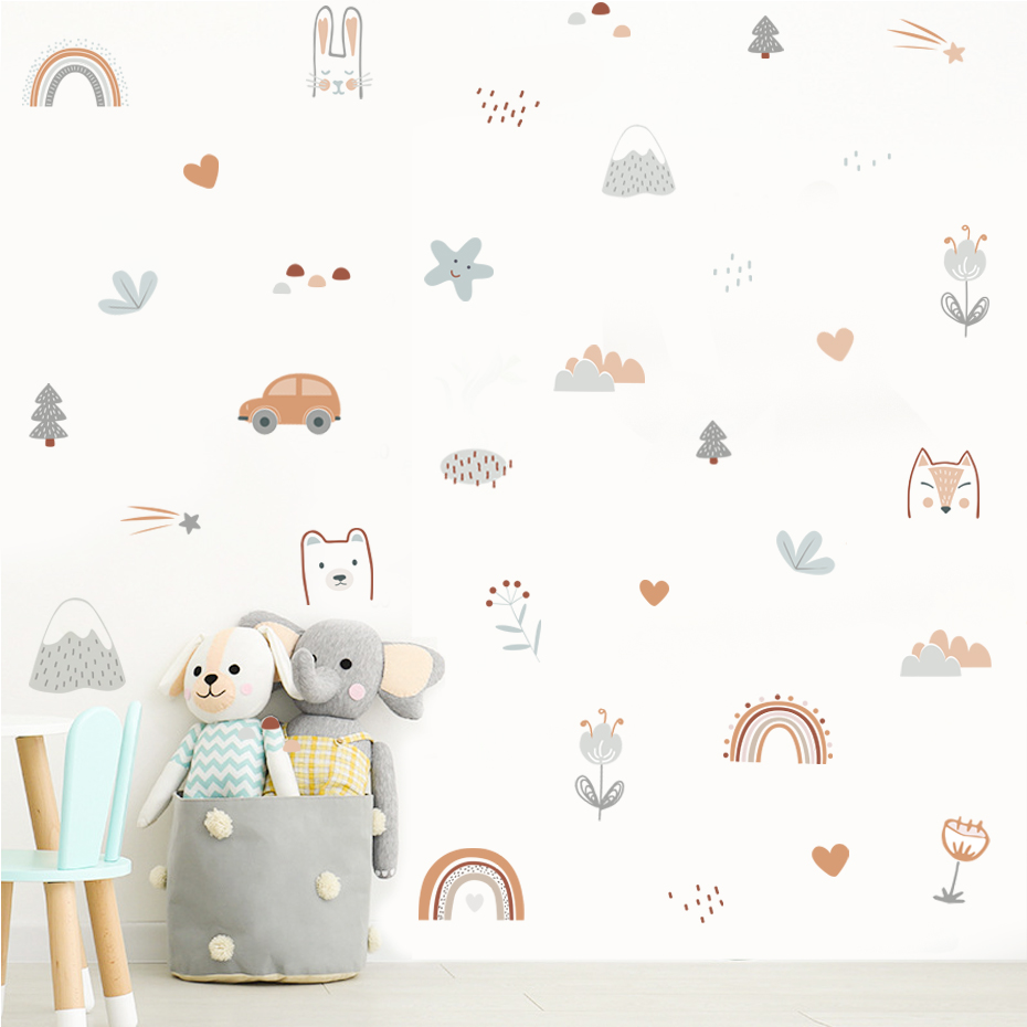 Cartoon Rainbow Animals Faces  - đánh giá và giá Baby Nursery Wall Decals