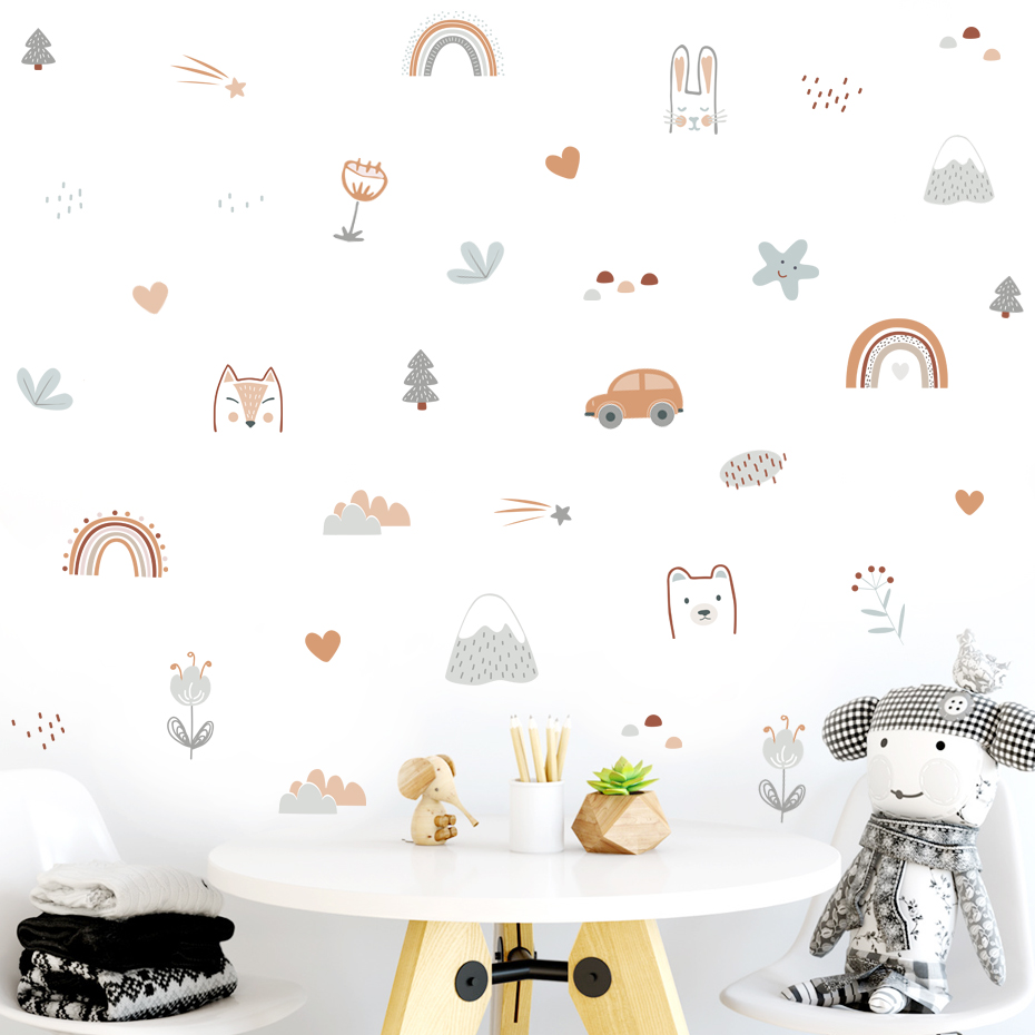 Cartoon Rainbow Animals Faces  - đánh giá và giá Baby Nursery Wall Decals