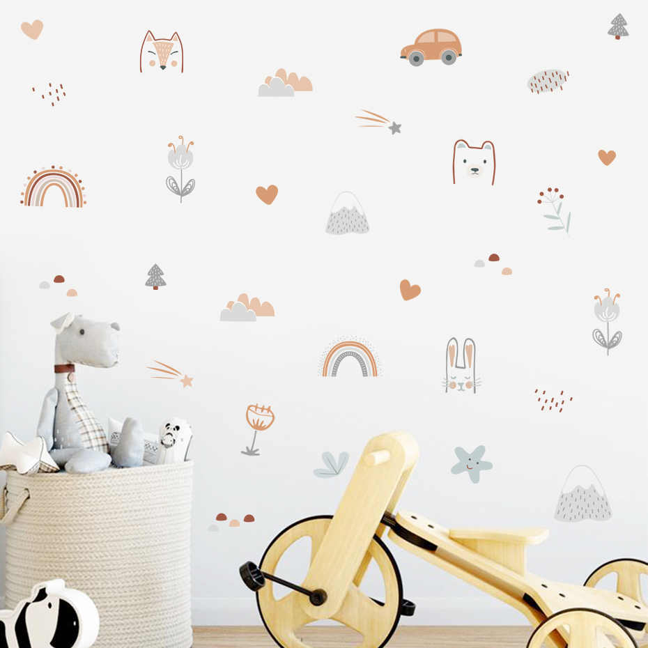 Cartoon Rainbow Animals Faces  - đánh giá và giá Baby Nursery Wall Decals