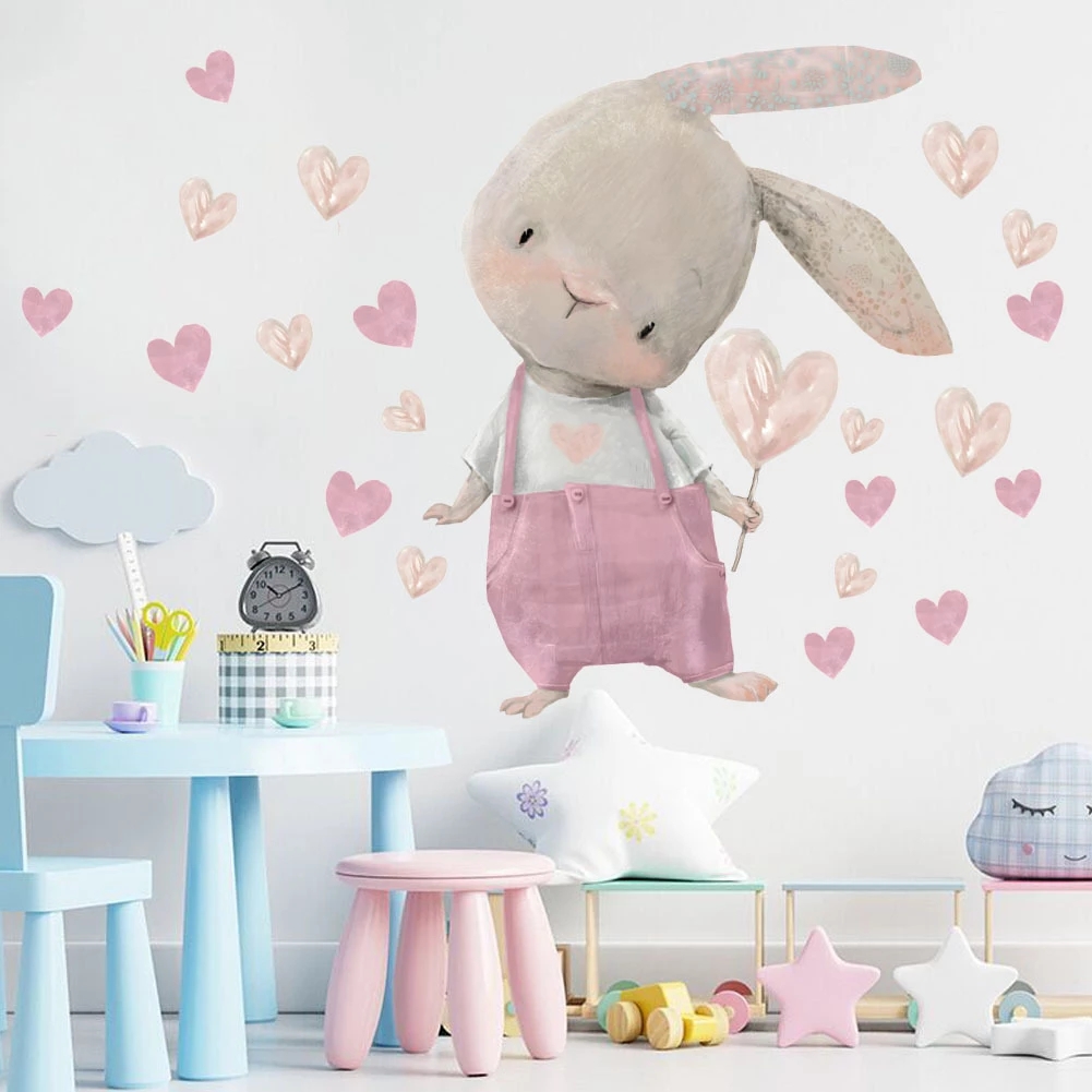 Cute Bunny Bear Star Wall Stic - đánh giá và giá Baby Nursery Wallpaper Girl