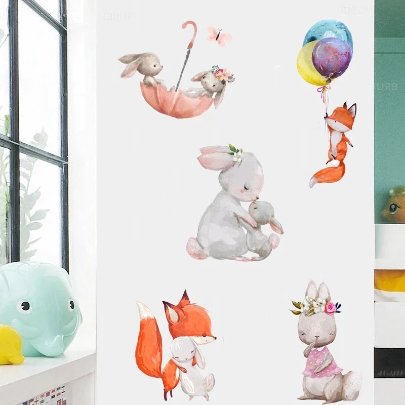 Cute Bunny Bear Star Wall Stic - đánh giá và giá Baby Nursery Wallpaper Girl