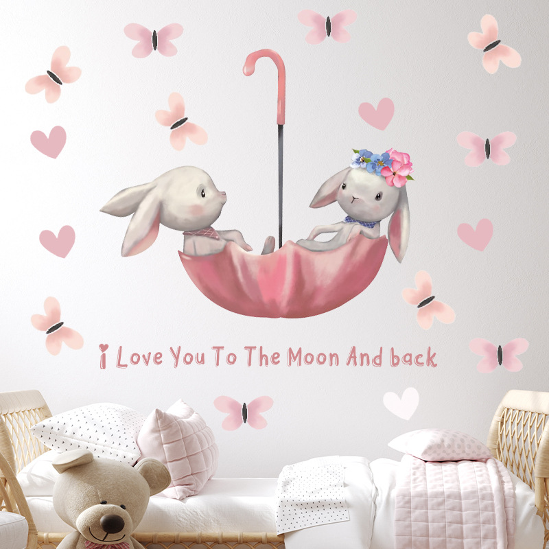 Cute Bunny Bear Star Wall Stic - đánh giá và giá Baby Nursery Wallpaper Girl