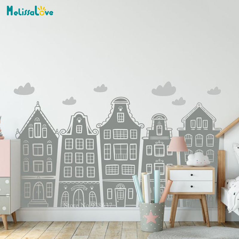Scandinavian Houses & Clouds D - đánh giá và giá Baby Nursery Wall Decals