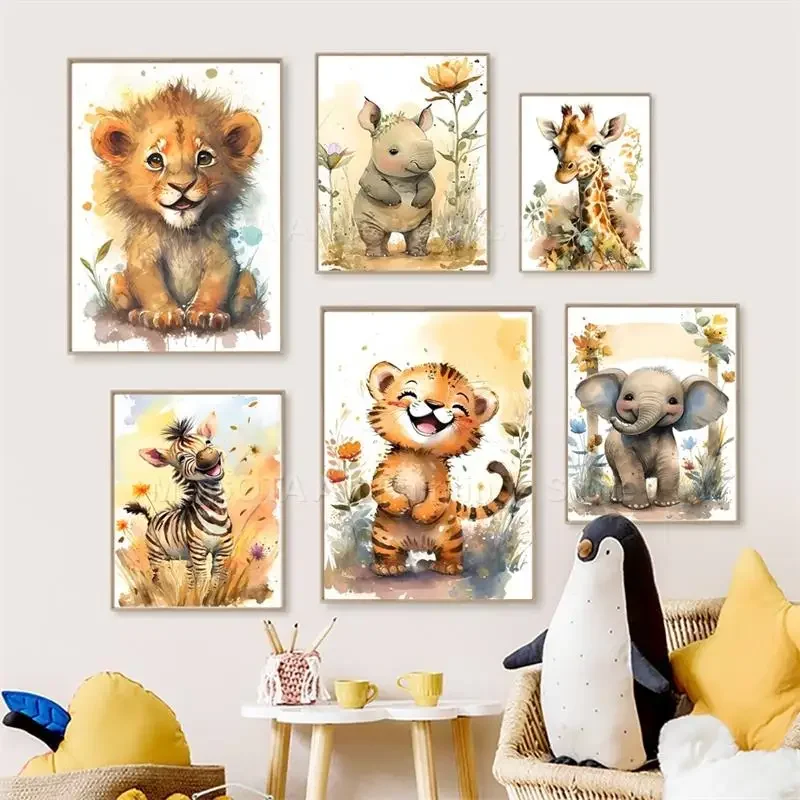 Watercolor Lion Giraffe Tiger  - đánh giá và giá Baby Nursery Fabric