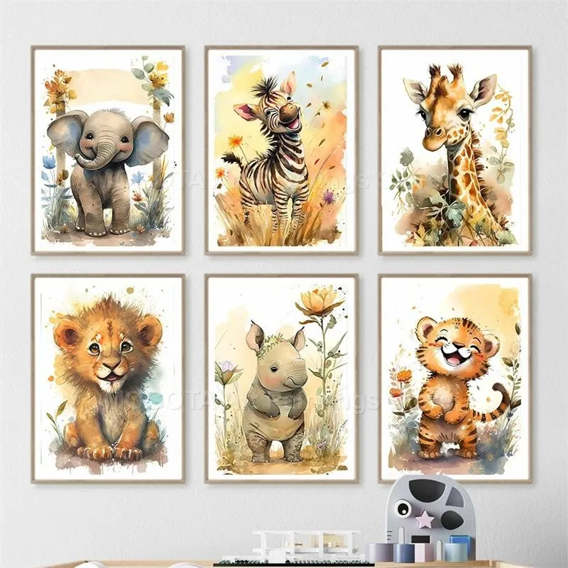 Watercolor Lion Giraffe Tiger  - đánh giá và giá Baby Nursery Fabric