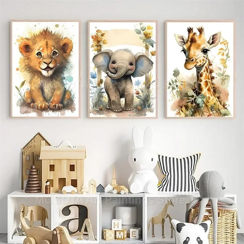 Watercolor Lion Giraffe Tiger  - đánh giá và giá Baby Nursery Fabric