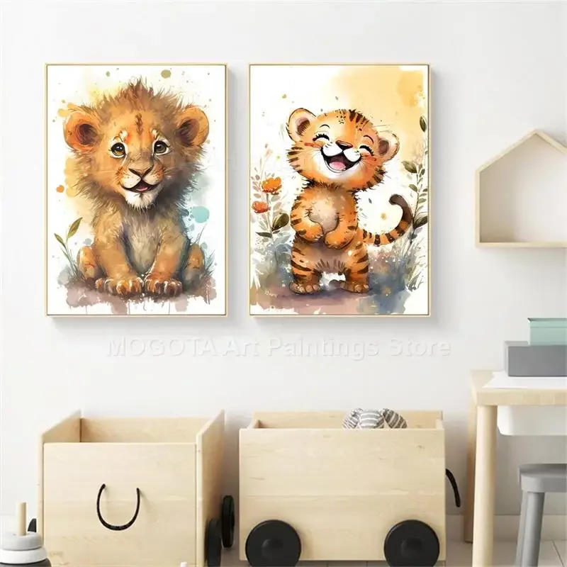 Watercolor Lion Giraffe Tiger  - đánh giá và giá Baby Nursery Fabric