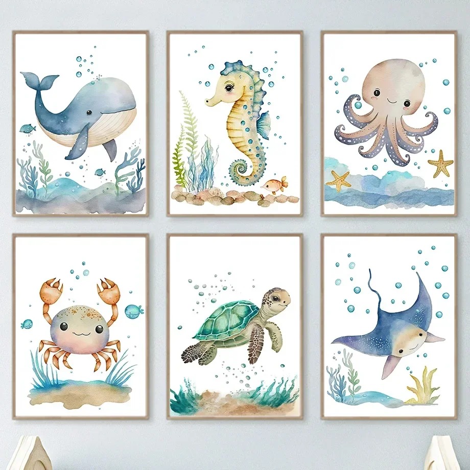 Cute Whale Sea Horse Octopus C - đánh giá và giá Baby Nursery Prints