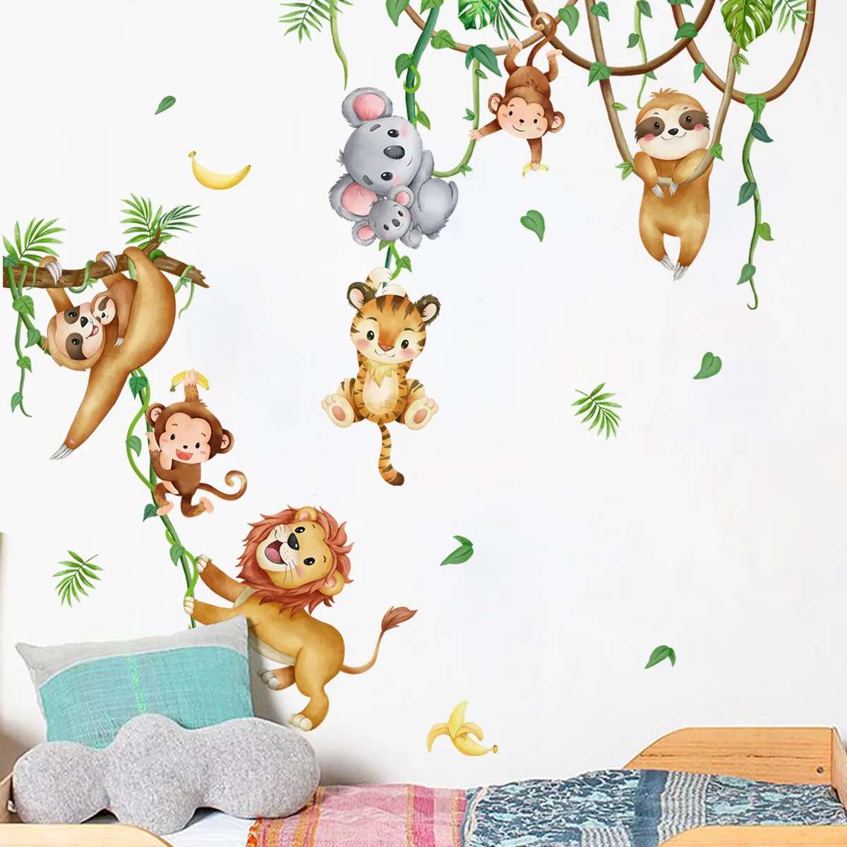 Forest Animal Lion Sloth Monke - đánh giá và giá Baby Nursery Wallpaper Girl