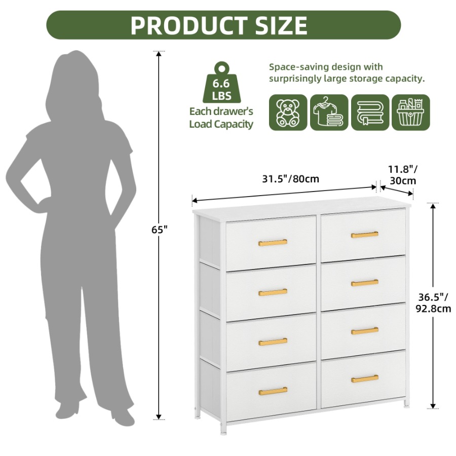8 Drawer Fabric Chest of Stora - đánh giá và giá Drawer Dresser White