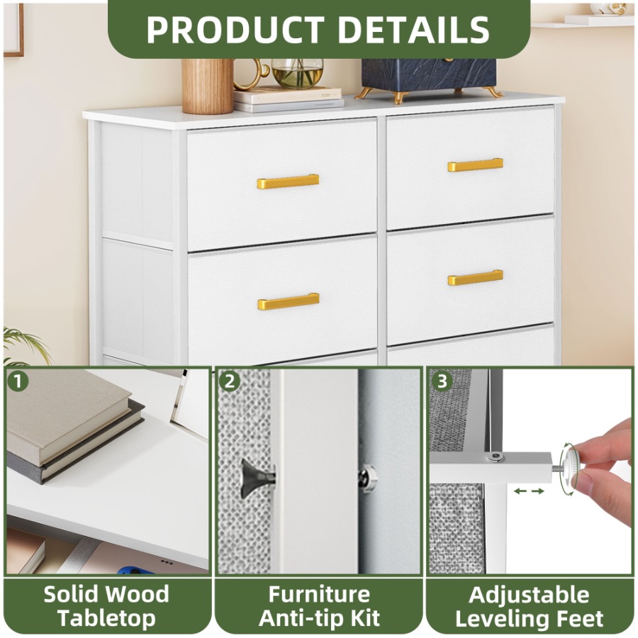 8 Drawer Fabric Chest of Stora - đánh giá và giá Drawer Dresser White