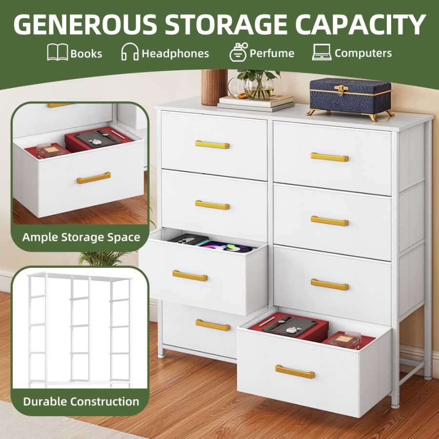 8 Drawer Fabric Chest of Stora - đánh giá và giá Drawer Dresser White