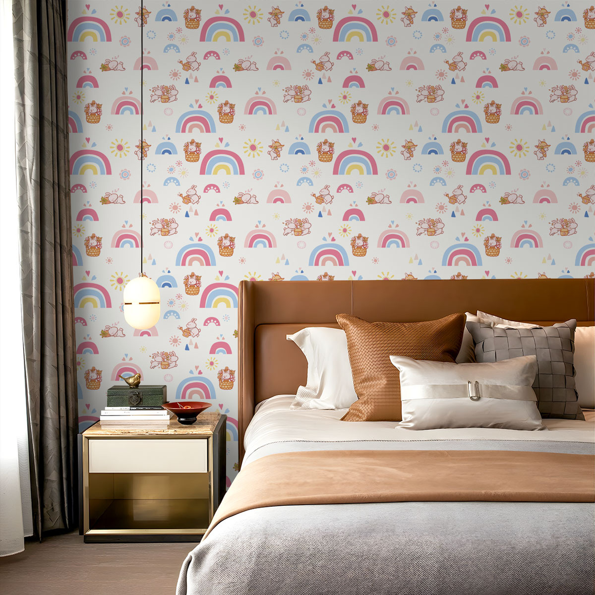 Boho Rainbow Kids Stick and Pe - đánh giá và giá Baby Nursery Wallpaper Girl