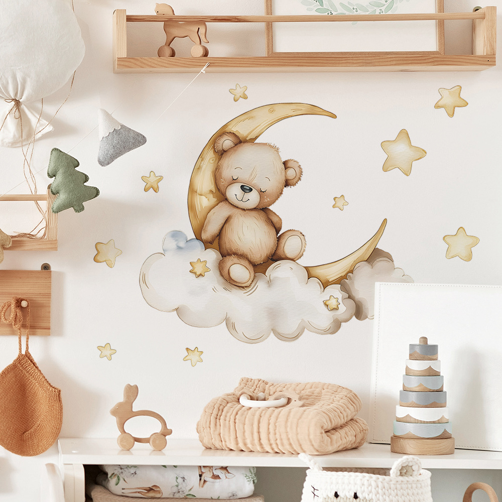 Kawaii Bear Star Wall Stickers - đánh giá và giá Baby Nursery Wallpaper Girl
