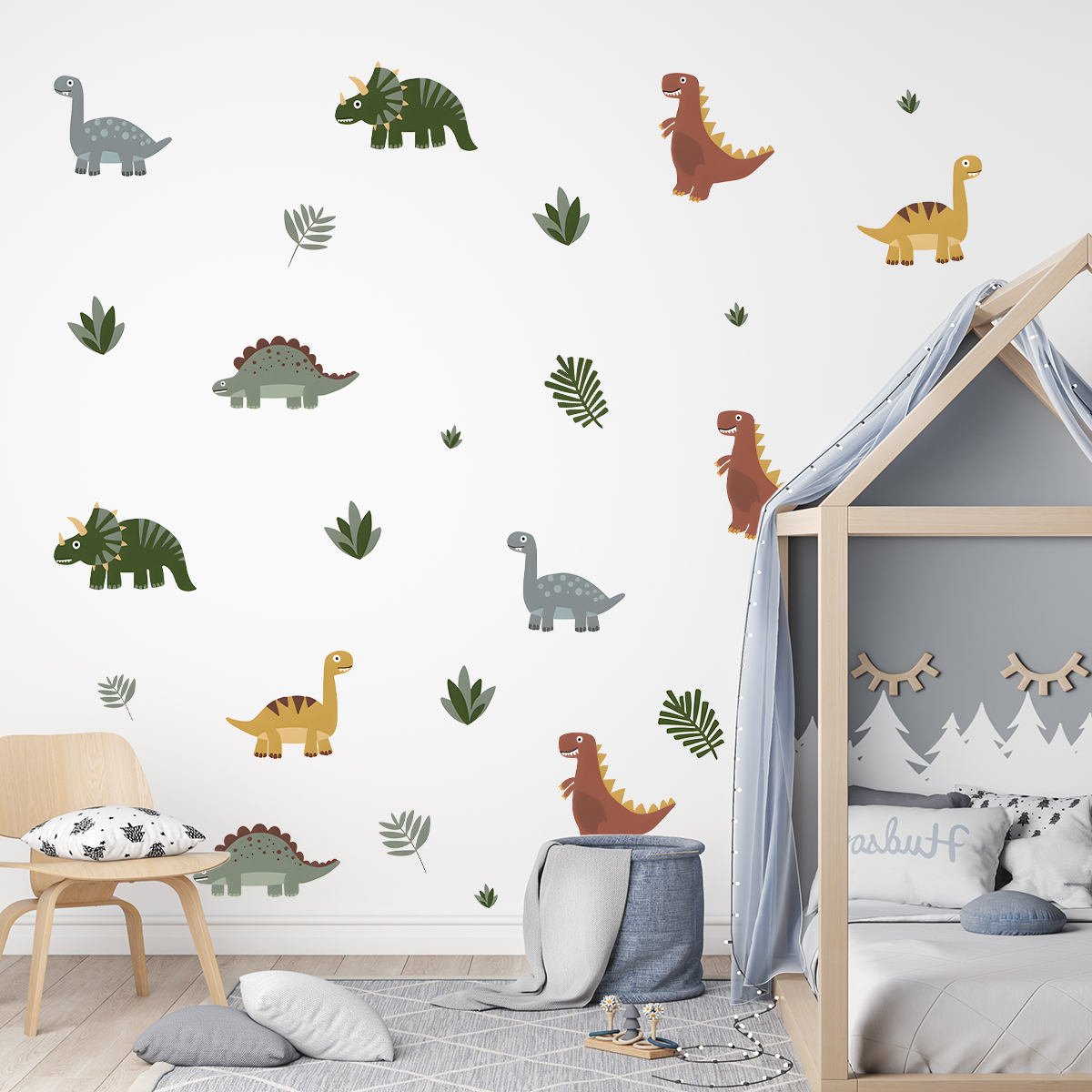 Cartoon Cute Dinosaur Leaf Ani - đánh giá và giá Baby Nursery Wall Decals