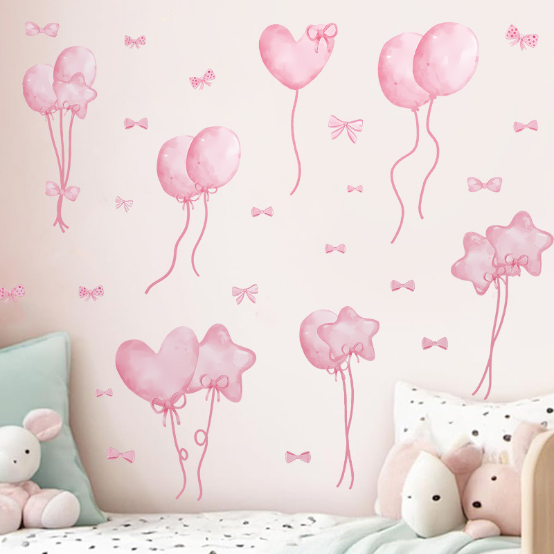 Watercolor Pink Balloon Wall S - đánh giá và giá Baby Nursery Wallpaper Girl