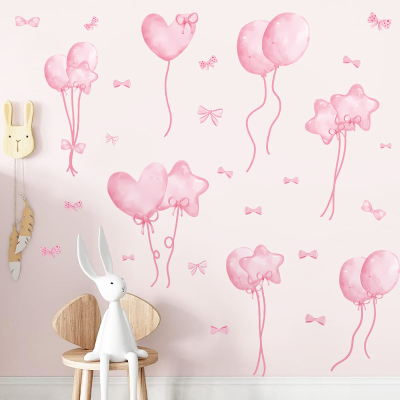 Watercolor Pink Balloon Wall S - đánh giá và giá Baby Nursery Wallpaper Girl