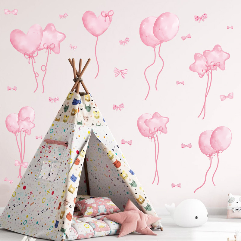 Watercolor Pink Balloon Wall S - đánh giá và giá Baby Nursery Wallpaper Girl