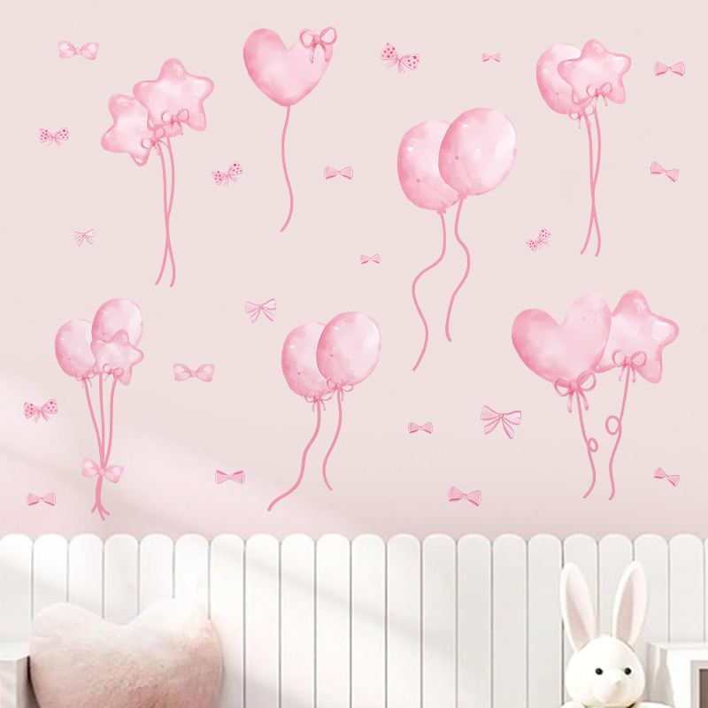 Watercolor Pink Balloon Wall S - đánh giá và giá Baby Nursery Wallpaper Girl