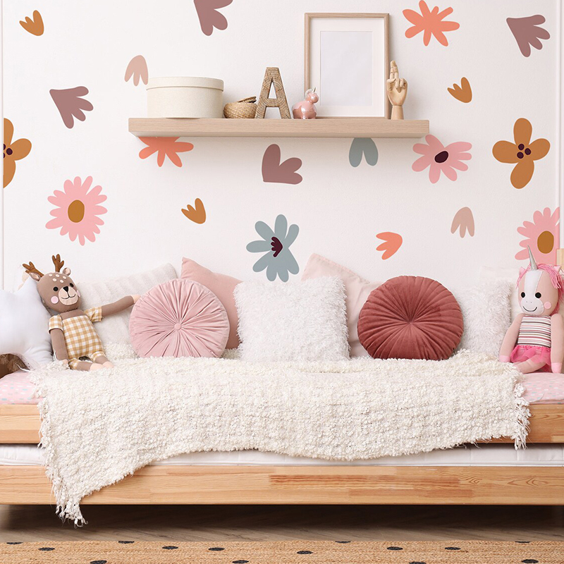 DIY Multicolored Flowers Wall  - đánh giá và giá Baby Nursery Wallpaper Girl