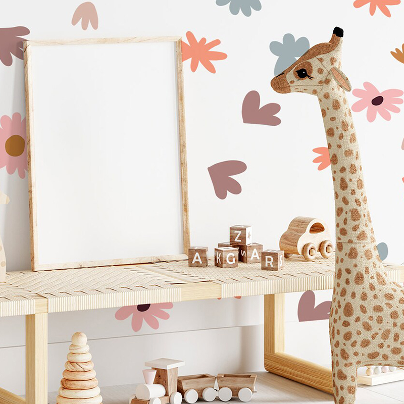 DIY Multicolored Flowers Wall  - đánh giá và giá Baby Nursery Wallpaper Girl