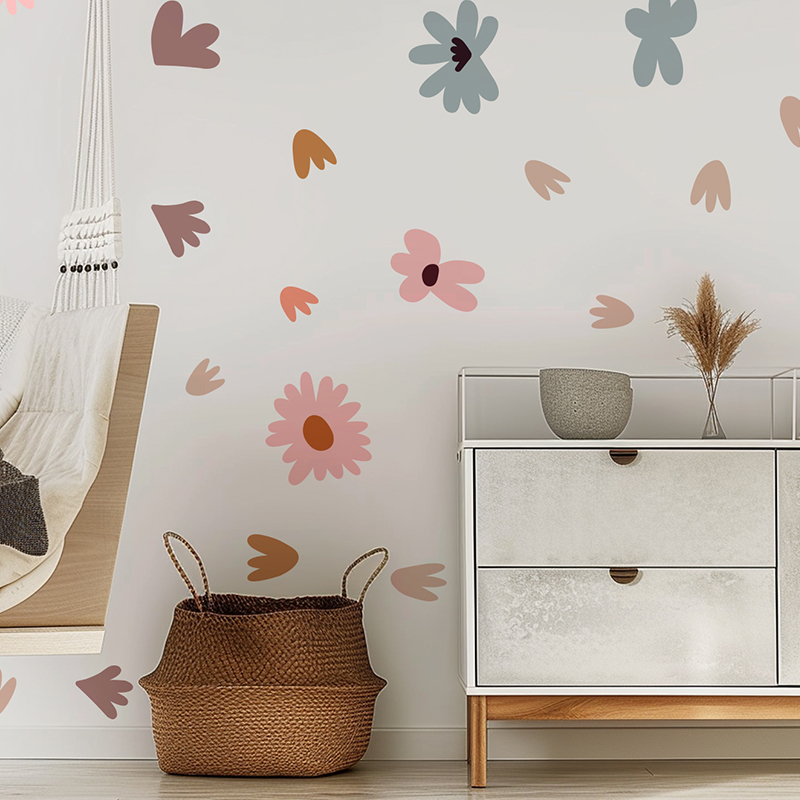 DIY Multicolored Flowers Wall  - đánh giá và giá Baby Nursery Wallpaper Girl