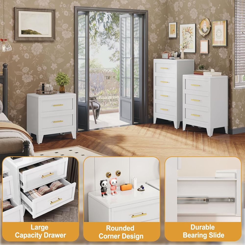 2 Drawers Metal Bedroom Dresse - đánh giá và giá Drawer Dresser White