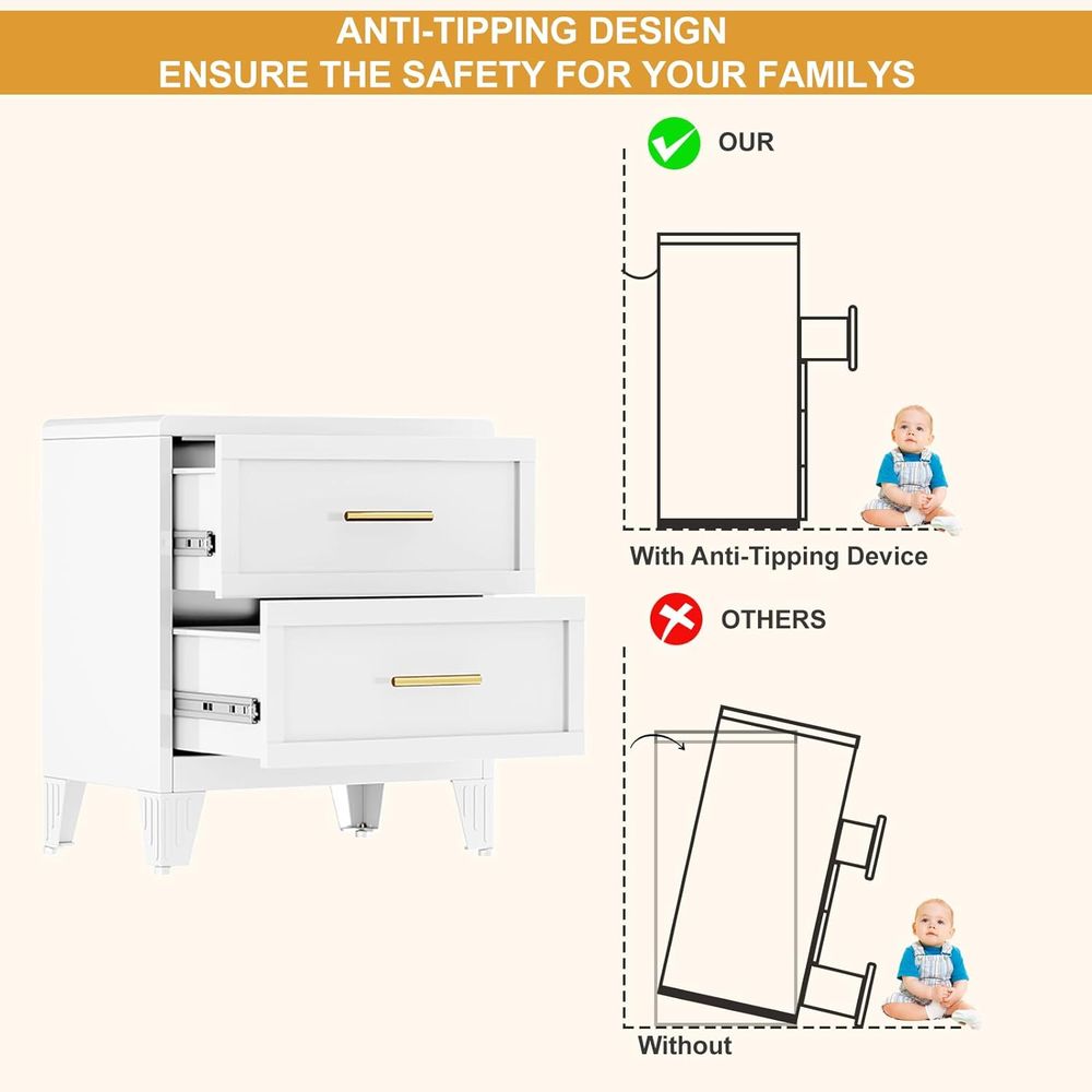 2 Drawers Metal Bedroom Dresse - đánh giá và giá Drawer Dresser White